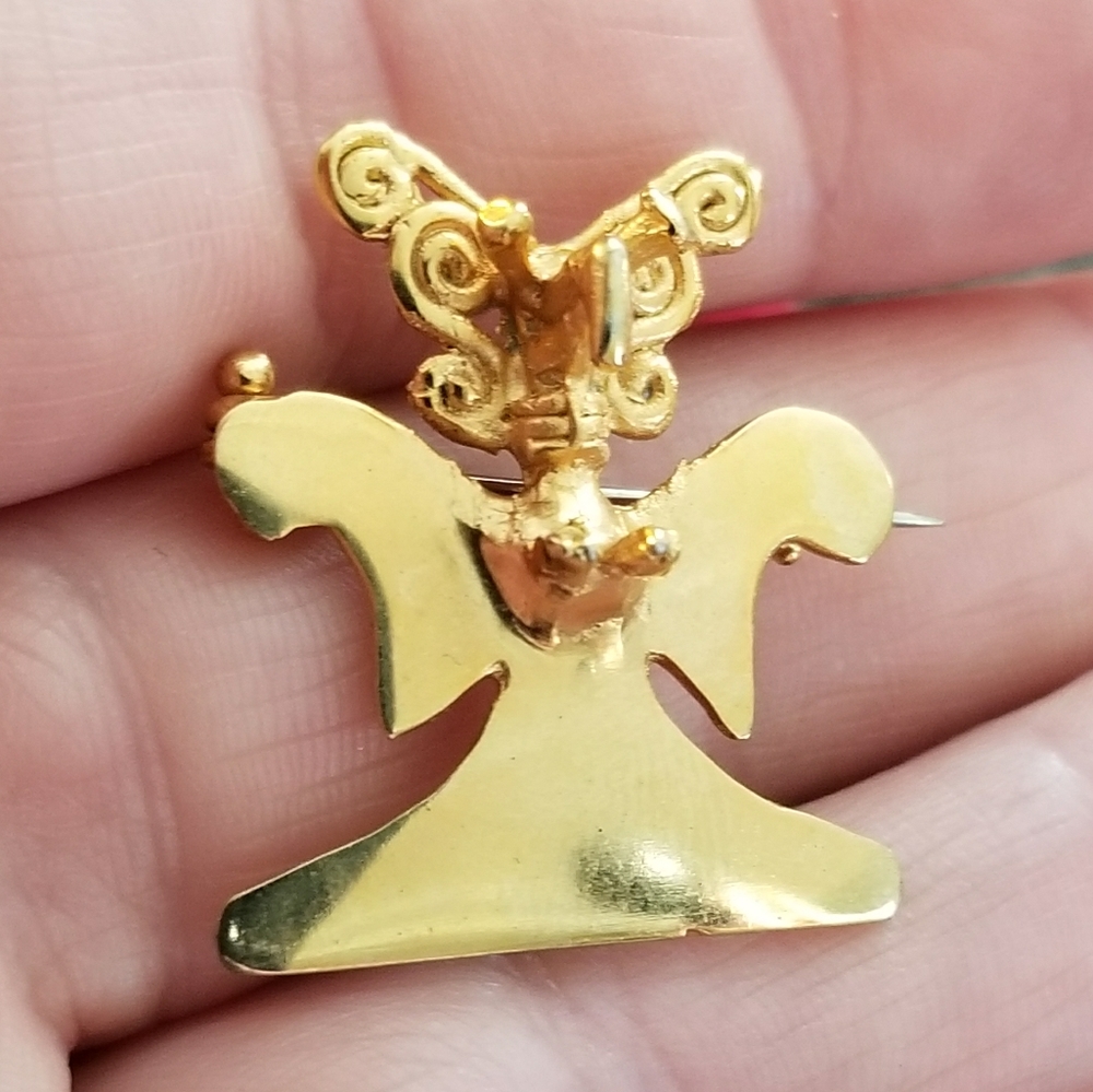 Vintage Inca Mayan artifact styled brooch gold tone pre colombian mesoamerican